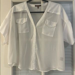 Sheer white front pocket shirt